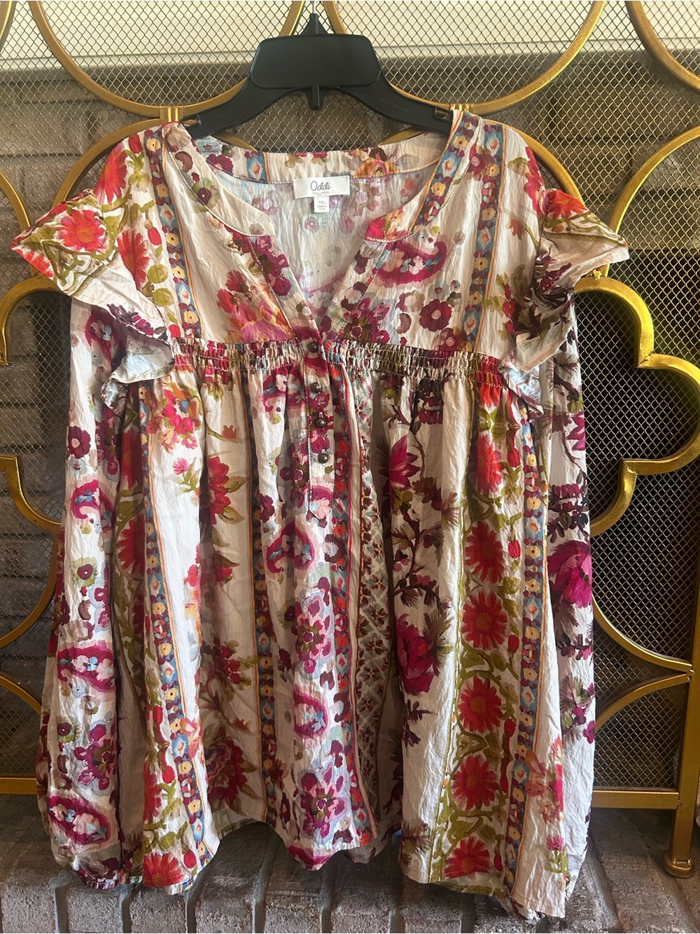 Oddi Floral Boho blouse in Pink & Olive